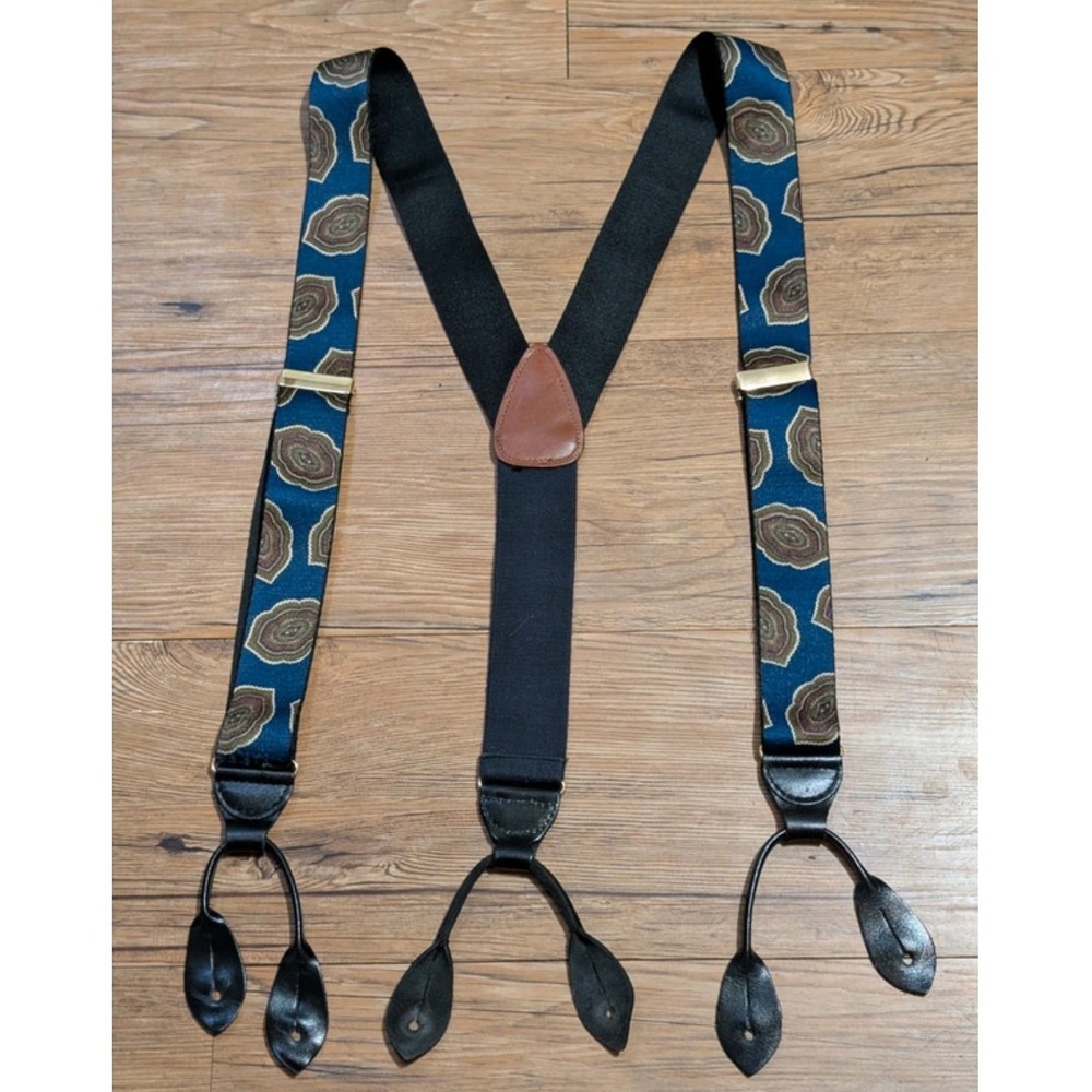 Vintage CAS Germany Mens Suspenders Y-Back Leather Button Ends